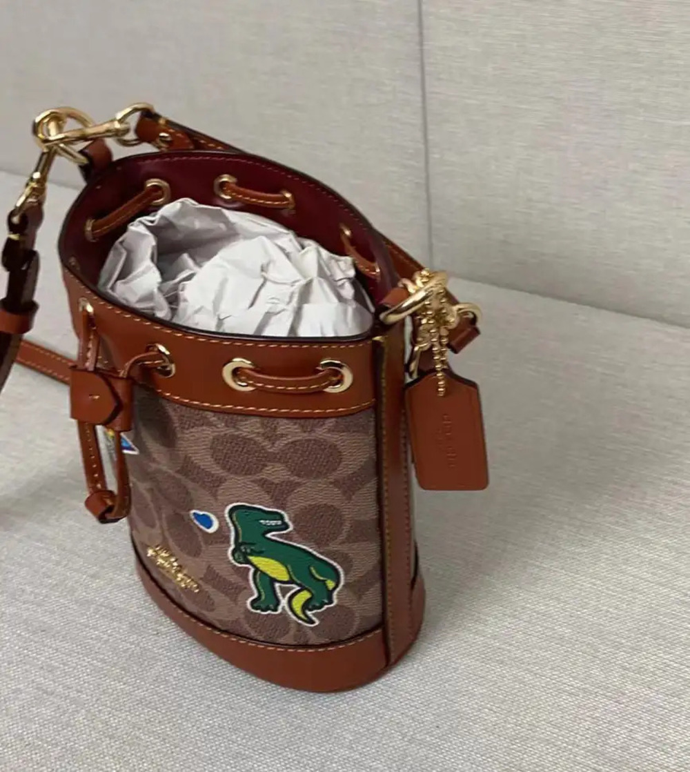 Coach reddish-brown dinosaur bucket bag - Picture 2 of 8